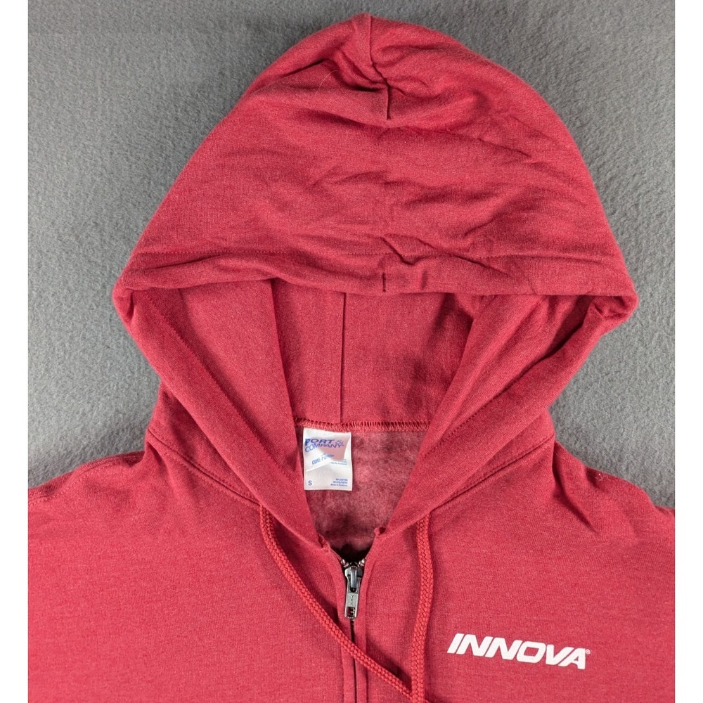 Innova Disc Golf Hoodie Small Red Full Zip Sweatshirt Compass Graphic Team - Picture 5 of 15